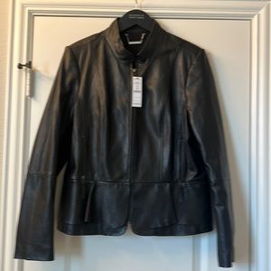 NWT Black Peplum Genuine Leather Jacket, Size XL